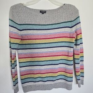Talbots Petite Women's Striped Sweater in Gray, Pink, Yellow, Blue Size P (XS)